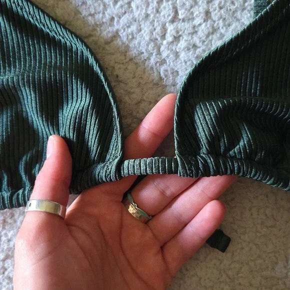 NWT Aerie Metallic Shine Rib String Triangle Bikini Top in Sycamore - Picture 3 of 11